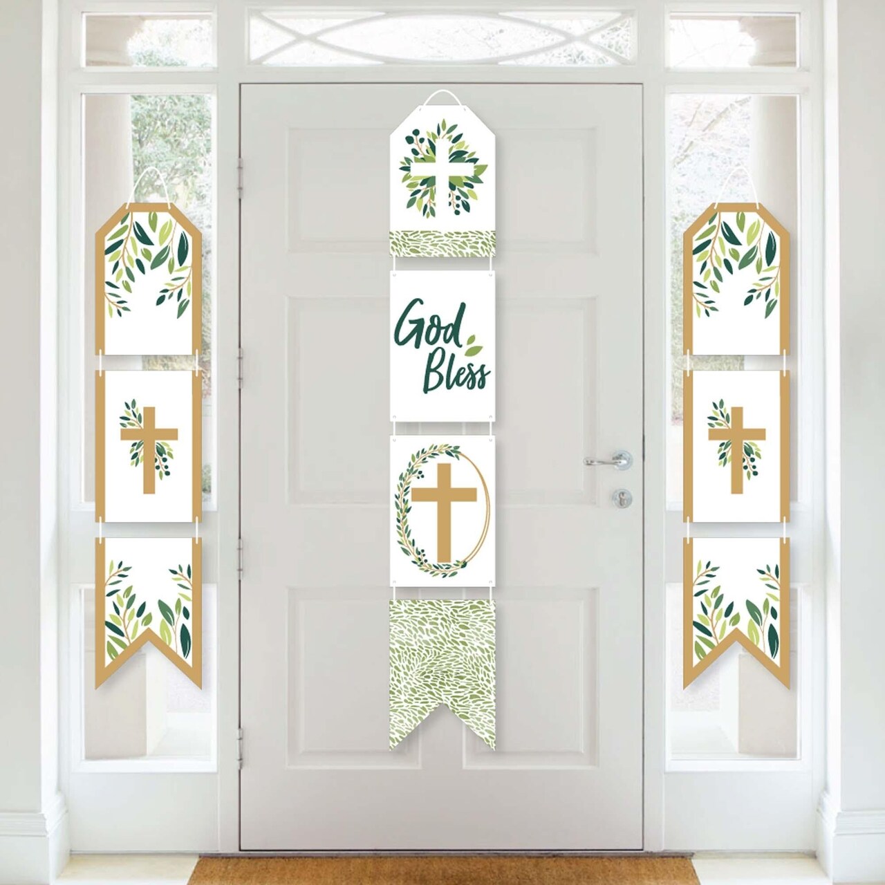 Big Dot of Happiness Elegant Cross - Hanging Vertical Paper Door Banners - Religious Party Wall Decoration Kit - Indoor Door Decor